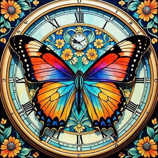 Vibrant Art Nouveau Butterfly Clock