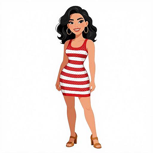 Retro Smiling Woman in Striped Dress