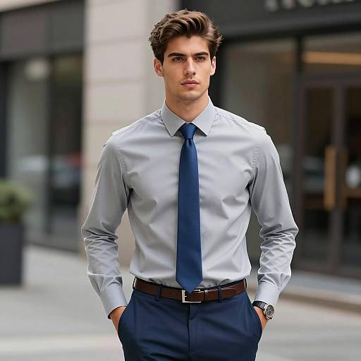 Young Man in Stylish Dress Shirt and Tie