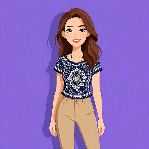 Casual Woman in Bohemian Navy Tee