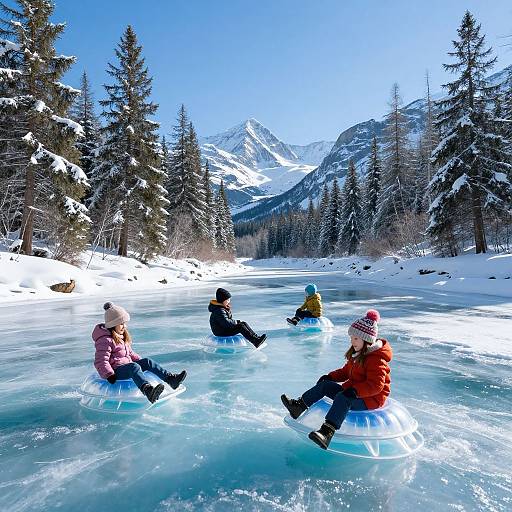 Children on Jellyfish Sleds in Winter