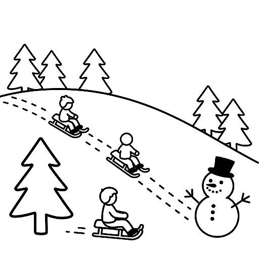 Playful Snowy Hill Coloring Scene