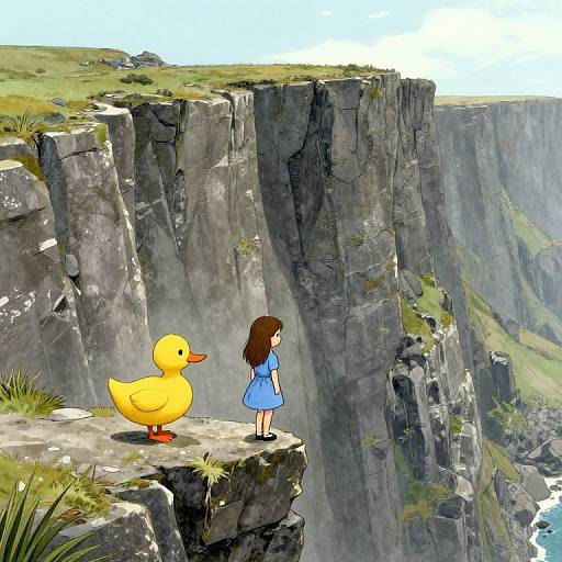 Young Girl on Irish Cliff with Duck