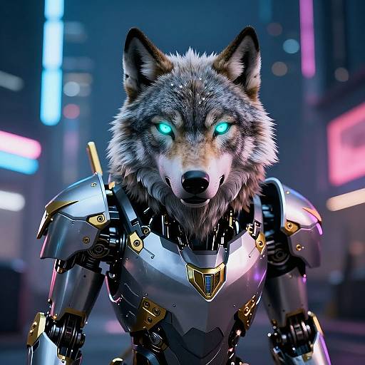 Hyper-Realistic Robotic Wolf Portrait
