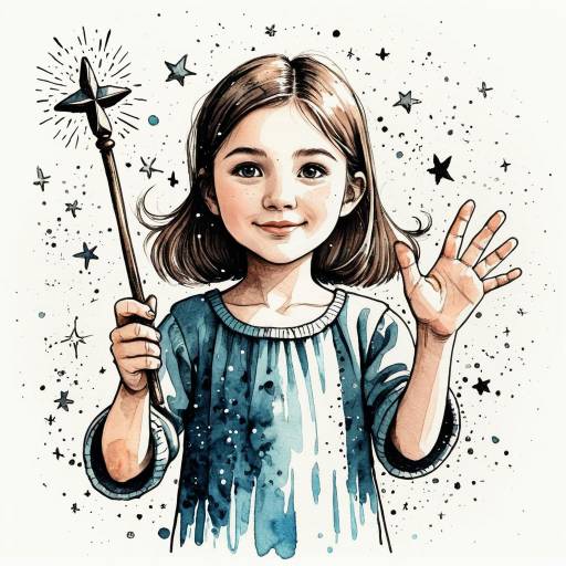Whimsical Illustration of Girl with Magic Wand