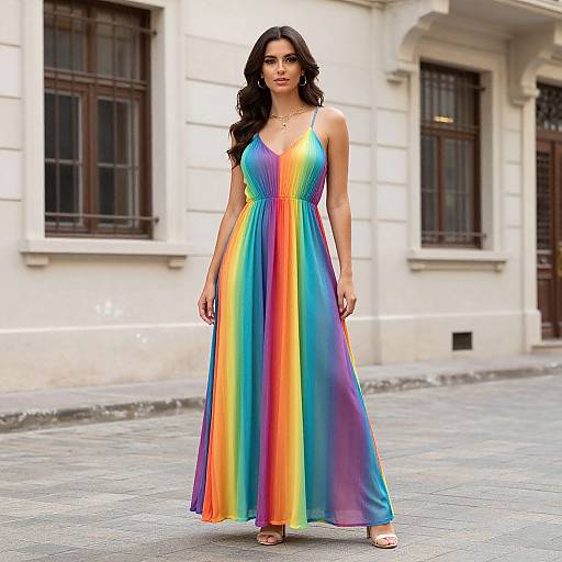 Woman in Rainbow Bright Dress