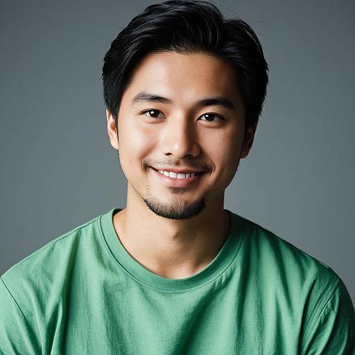 Smiling Asian Man in Green Shirt