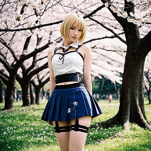 Cosplay Woman Under Cherry Blossoms
