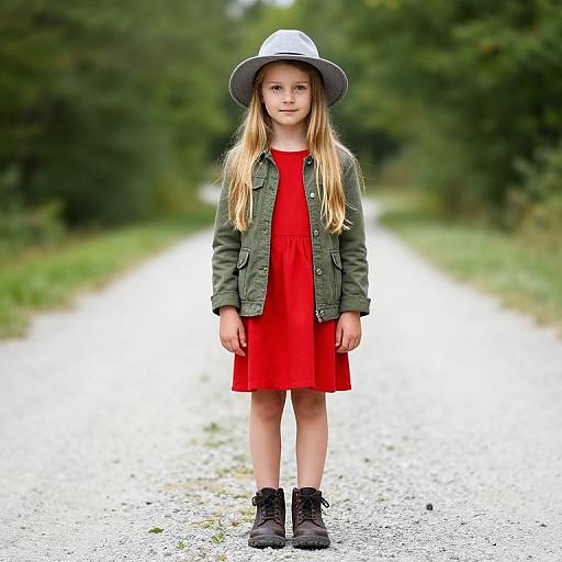 Young Girl in Red Dress Outdoors