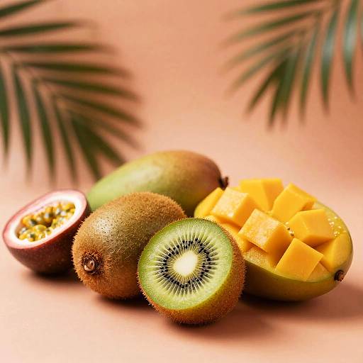 Fresh Tropical Fruits with Palm Leaves