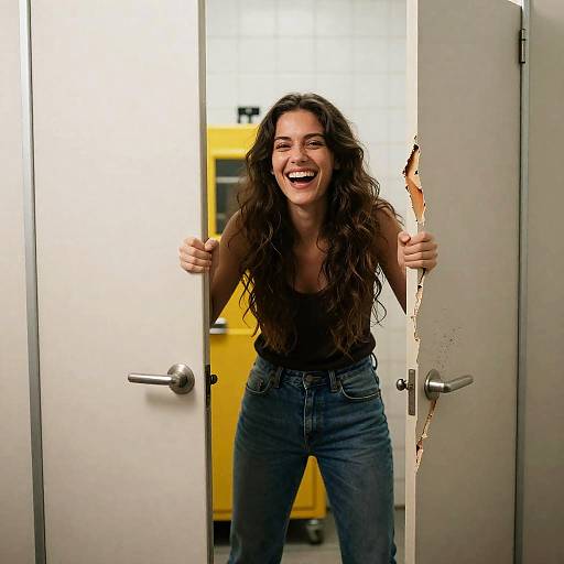 Laughing Woman in a Broken Bathroom