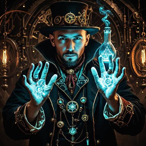 Steampunk Alchemist with Glowing Magic