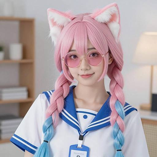 Cosplay Portrait with Pink and Blue Braids