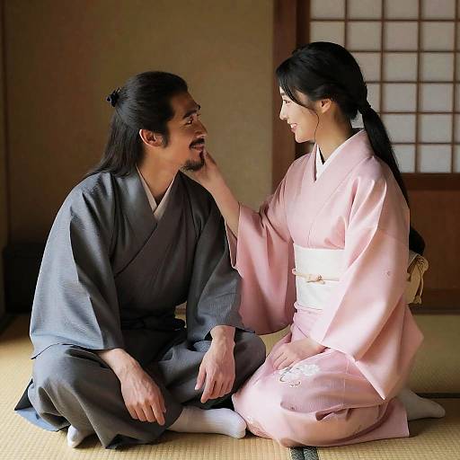 Intimate East Asian Couple in Tradition