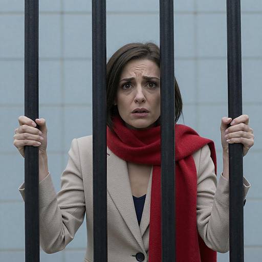 Worried Woman Gripping Metal Bars