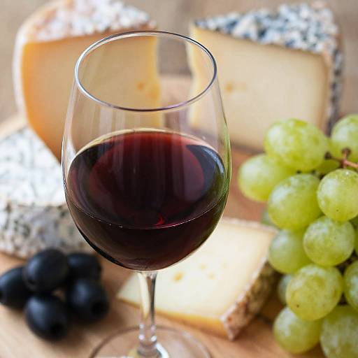 Red Wine with Cheese and Grapes