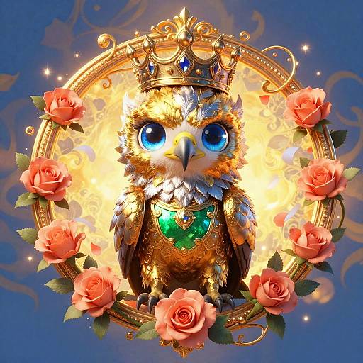 Whimsical Chibi Golden Eagle Medallion