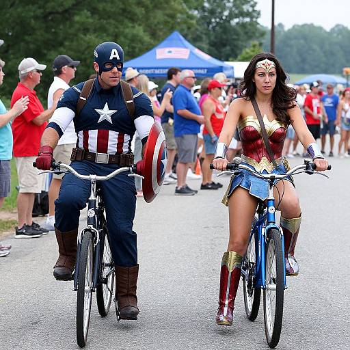 Superheroes Cycling Through Independence Day