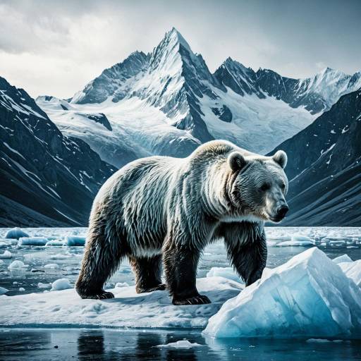 Polar Bear on Ice with Glacial Mountains Polar Bear on Ice with Glacial Mountains