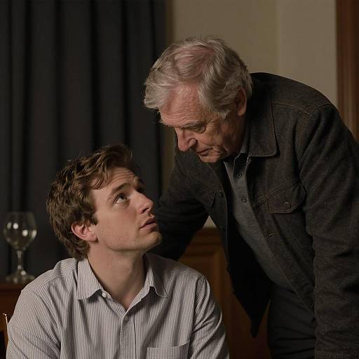 Elder Man Talking to Younger Man