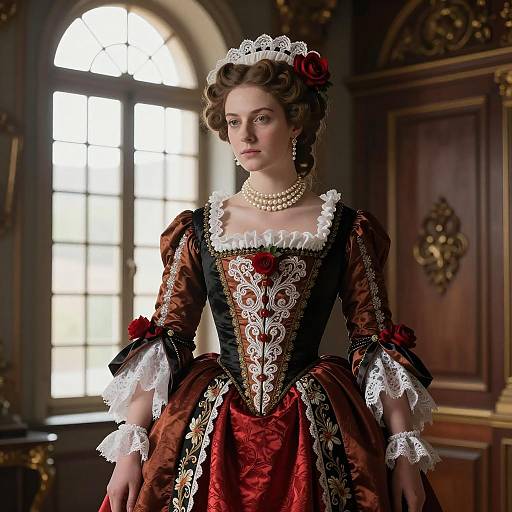 Woman in Baroque Costume with Red Rose