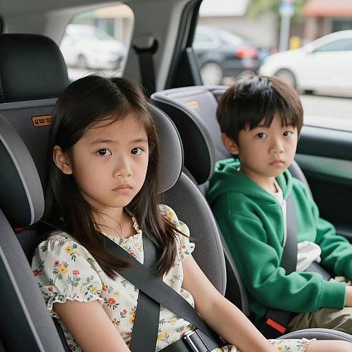 Children in Car Seat with Blurred Background