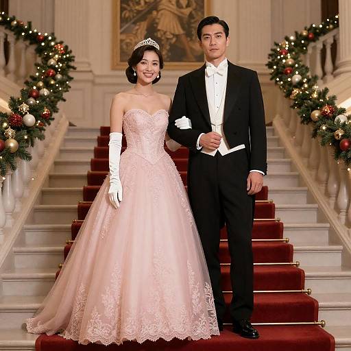 Elegant Couple on Grand Staircase