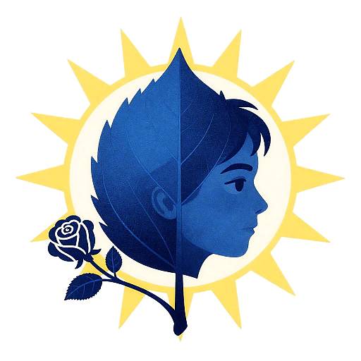 Blue Leaf Skull Side Profile Portrait