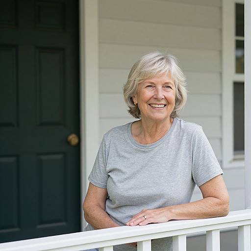 Smiling Elderly Woman on Porch