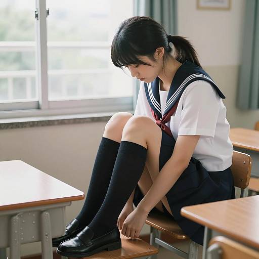 Serene Classroom Scene with Asian Student