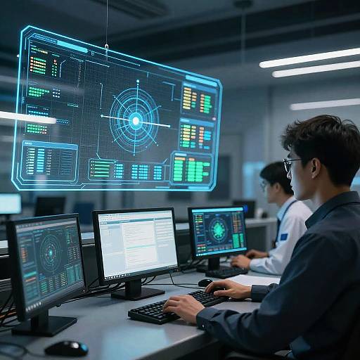 Futuristic Control Room with Holograms