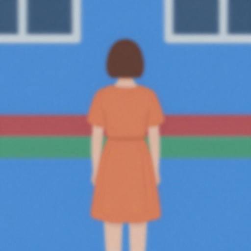 Orange Dress Centered on Blue Stripe