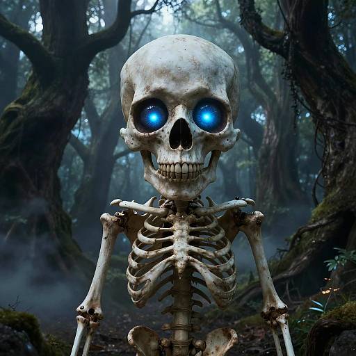Glowing Skeleton in Enchanted Forest