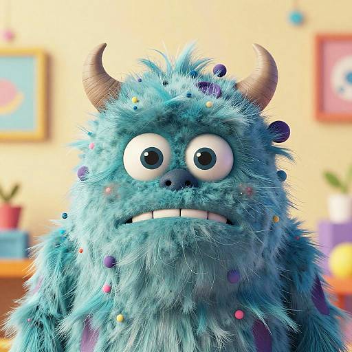 Whimsical Cartoon Monster with Tangled Hair