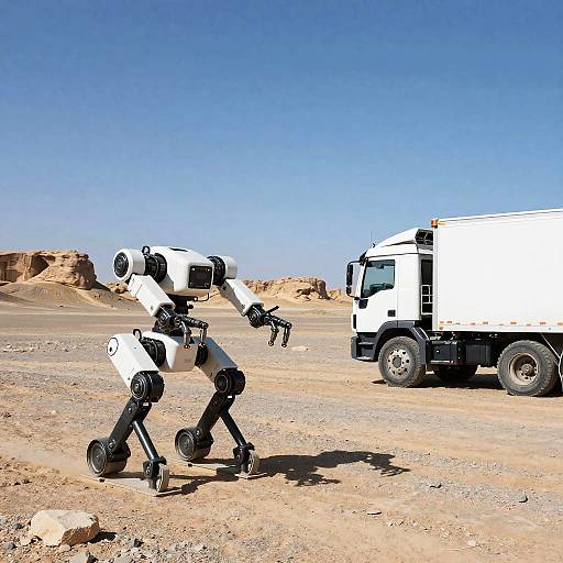 Futuristic Desert Landscape with Robots
