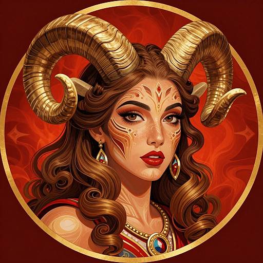 Vibrant Aries Woman with Ram Horns