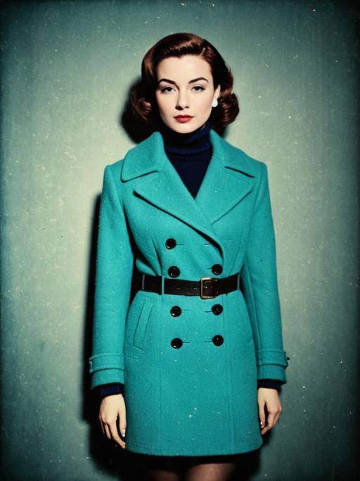 Stylish Woman in Teal Double-Breasted Coat