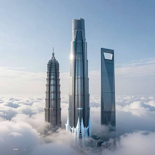 Majestic Skyscrapers Above Ethereal Clouds