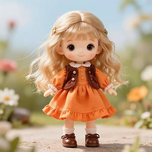Whimsical Blonde Doll in Vintage Outfit