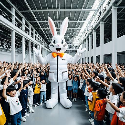 Fashionable Bugs Bunny Inflatable Costume with Cheering Kids