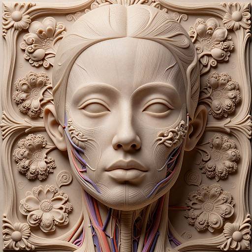Intricate Frontal Portrait with Floral Fractals