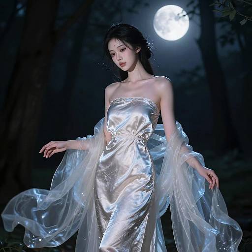 Ethereal Woman in Moonlit Forest