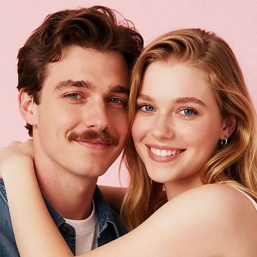 Intimate Couple Portrait with Pink Background