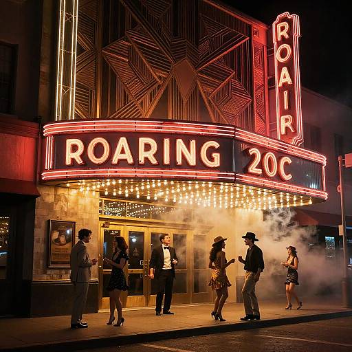 Nighttime photograph of a neon-lit 