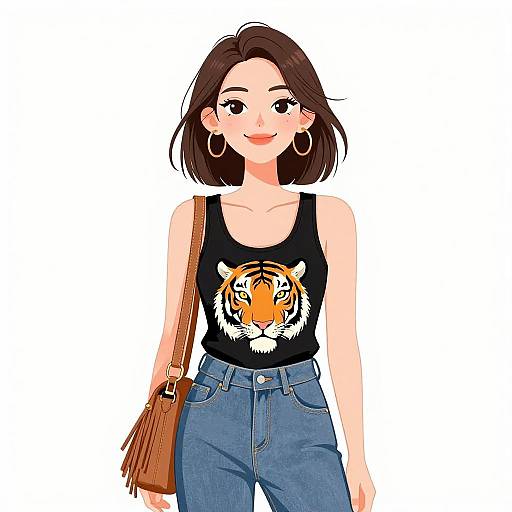 Smiling Woman with Tiger Graphic Tank