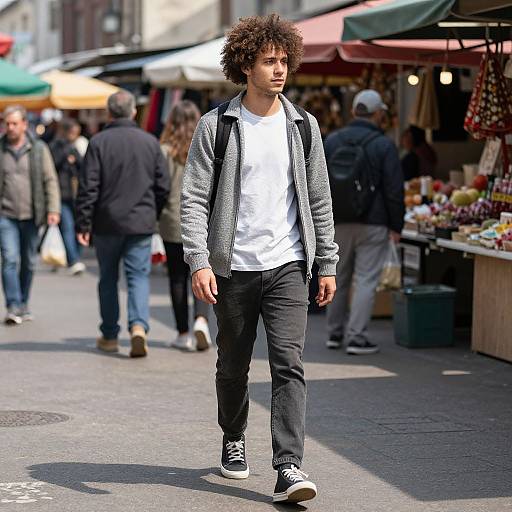 Fit European Man in Bustling Market