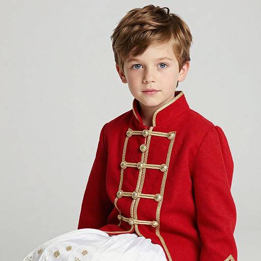 Boy in Regal Red and White Attire