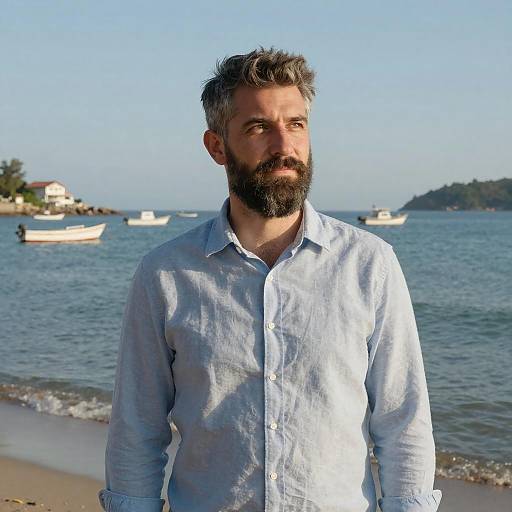 Relaxed Bearded Man at the Beach