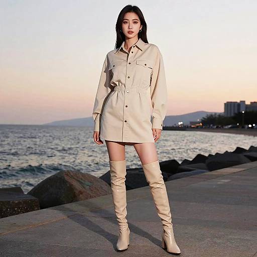 Pear-Shaped Woman in Streetwear at Sunset