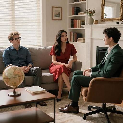 Cozy Living Room Scene with Three People